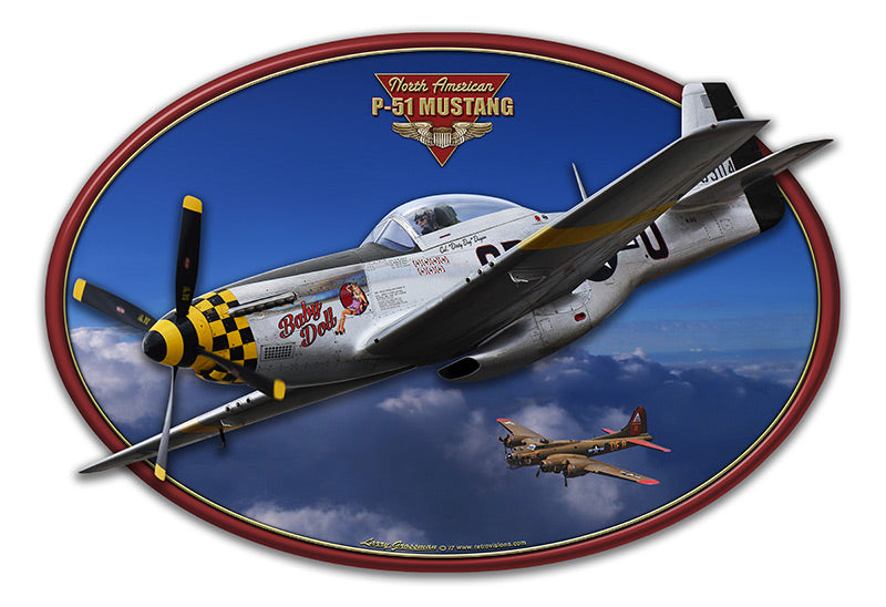 3-D P-51 Mustang Vintage Sign, 3-D, Metal Sign, Wall Art, 19 X 12 Inches