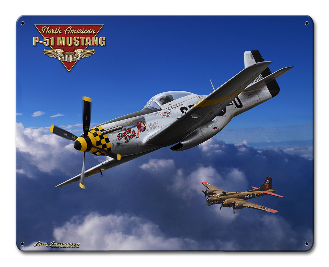P-51 Mustang Vintage Sign, Aviation, Metal Sign, Wall Art, 12 X 15 Inches