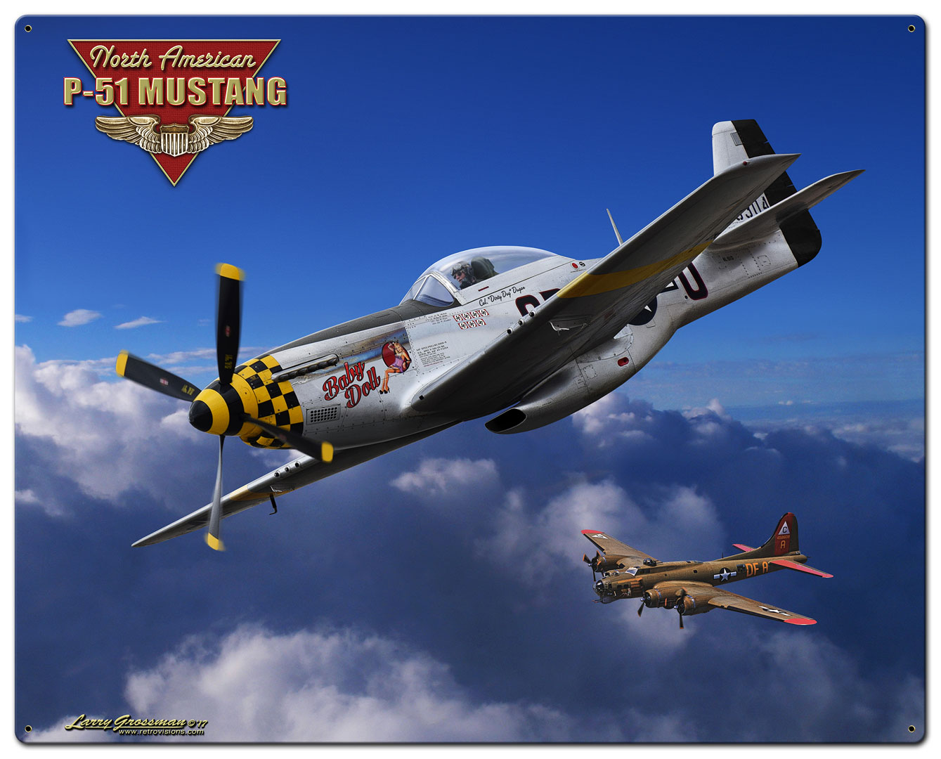 P-51 Mustang Vintage Sign, Aviation, Metal Sign, Wall Art, 24 X 30 Inches