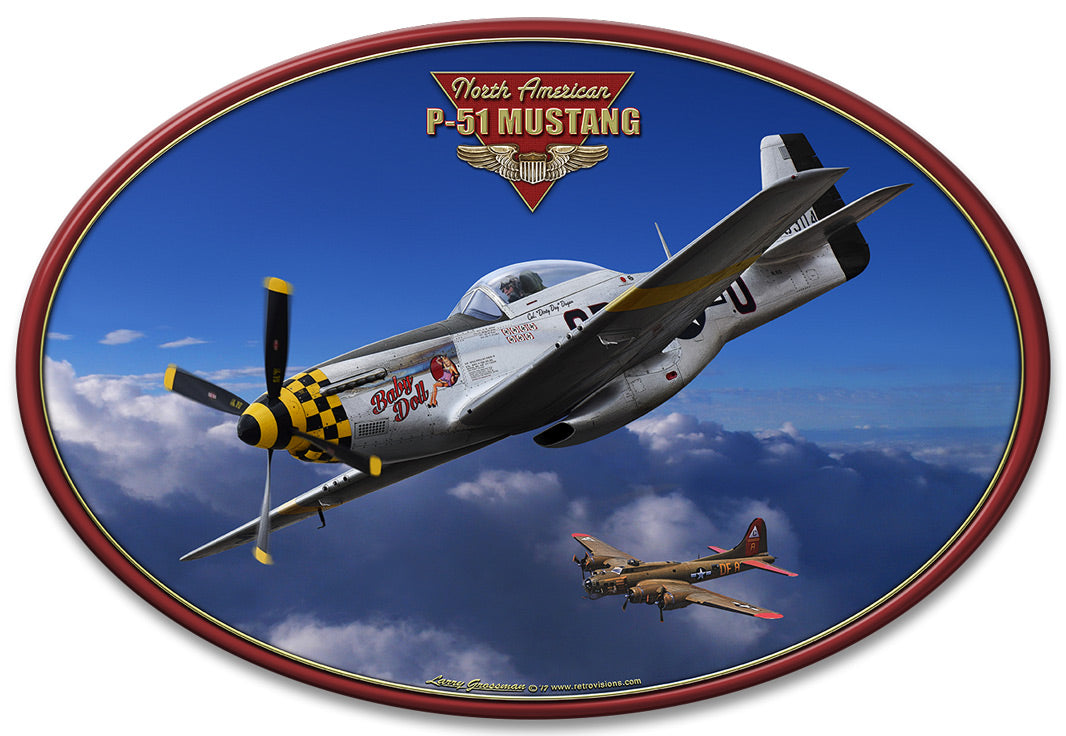 P-51 Mustang Vintage Sign, Aviation, Metal Sign, Wall Art, 17 X 12 Inches