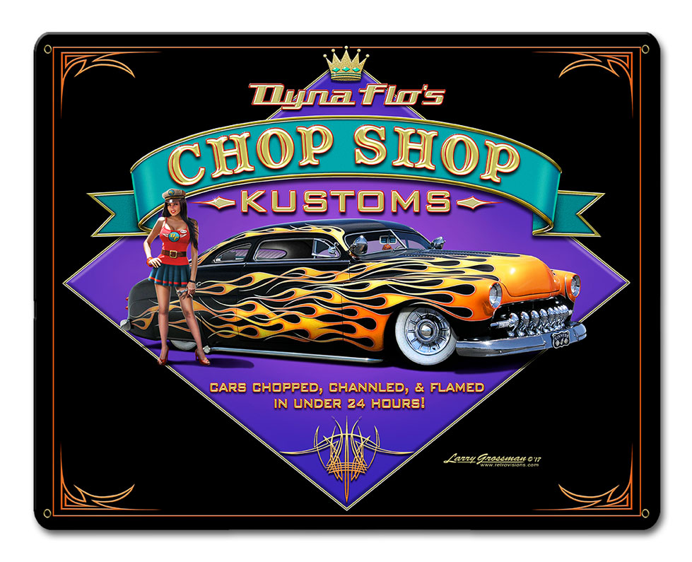 Dyna Flo's Kustom Shop Vintage Sign, Automotive, Metal Sign, Wall Art, 12 X 15 Inches