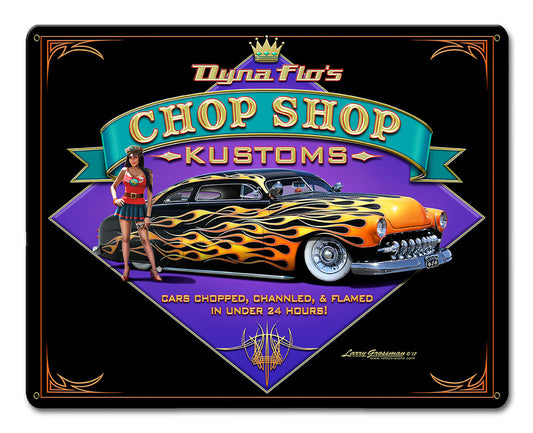 Dyna Flo's Kustom Shop Vintage Sign, Automotive, Metal Sign, Wall Art, 12 X 15 Inches