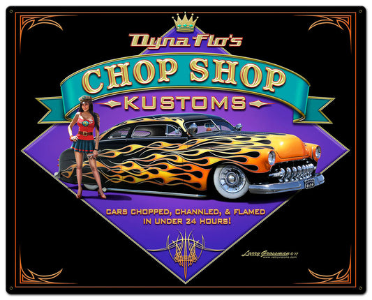 Dyna Flo's Kustom Shop Vintage Sign, Automotive, Metal Sign, Wall Art, 24 X 30 Inches