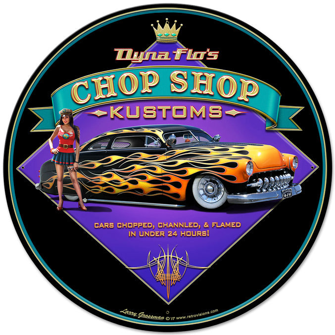 Dyna Flo's Kustom Vintage Sign, Automotive, Metal Sign, Wall Art, 28 X 28 Inches