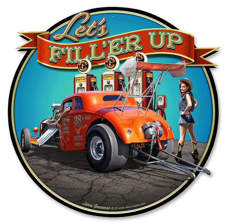 Fill'er Up Vintage Sign, Automotive, Metal Sign, Wall Art, 17 X 17 Inches