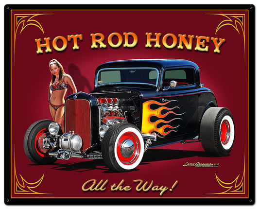 Hot Rod Honey Vintage Sign, Automotive, Metal Sign, Wall Art, 24 X 30 Inches