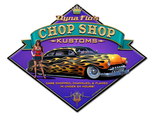 Dyna Flo's Chop Shop Vintage Sign, Automotive, Metal Sign, Wall Art, 20 X 16 Inches