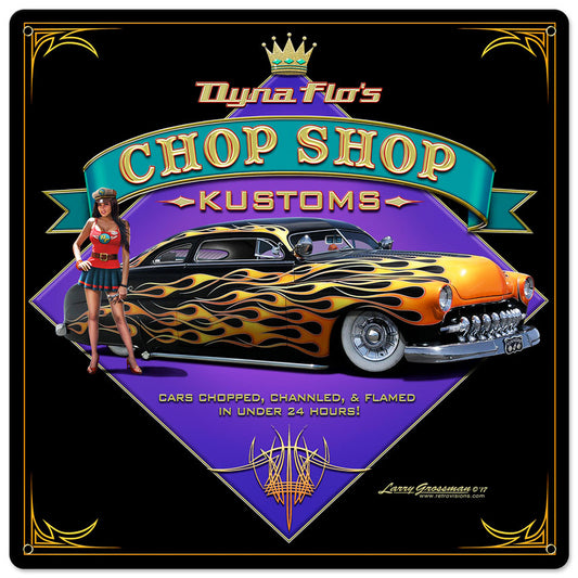 Dyna Flo's Chop Shop Vintage Sign, Automotive, Metal Sign, Wall Art, 24 X 24 Inches