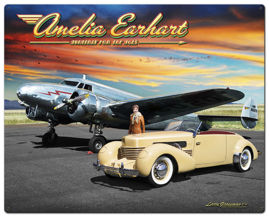 Amelia Earhart Vintage Sign, Automotive, Metal Sign, Wall Art, 24 X 30 Inches