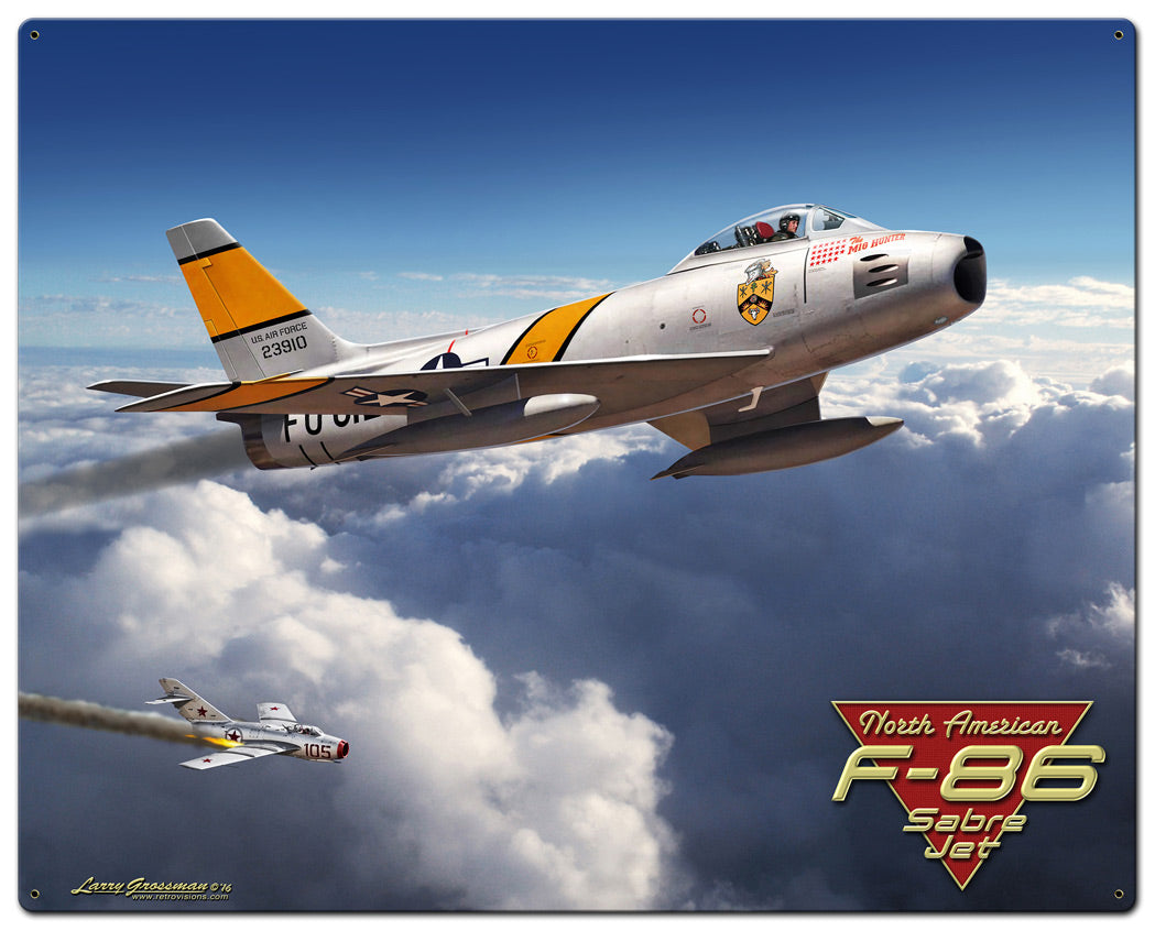 F-86 Saber Jet Vintage Sign, Aviation, Metal Sign, Wall Art, 24 X 30 Inches