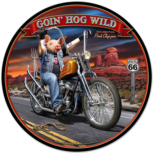 Goin' Hog Wild Vintage Sign, Automotive, Metal Sign, Wall Art, 28 X 28 Inches