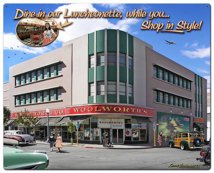 Woolworths Vintage Sign, Automotive, Metal Sign, Wall Art, 24 X 30 Inches