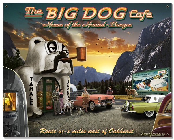 Big Dog Cafe Vintage Sign, Automotive, Metal Sign, Wall Art, 24 X 30 Inches