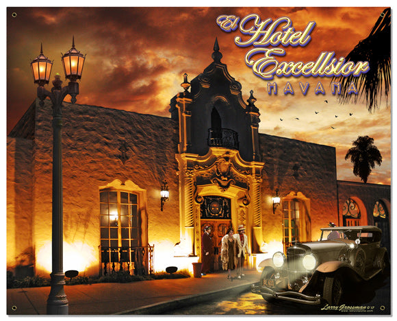 Hotel Excellsior Havana Vintage Sign, Automotive, Metal Sign, Wall Art, 24 X 30 Inches