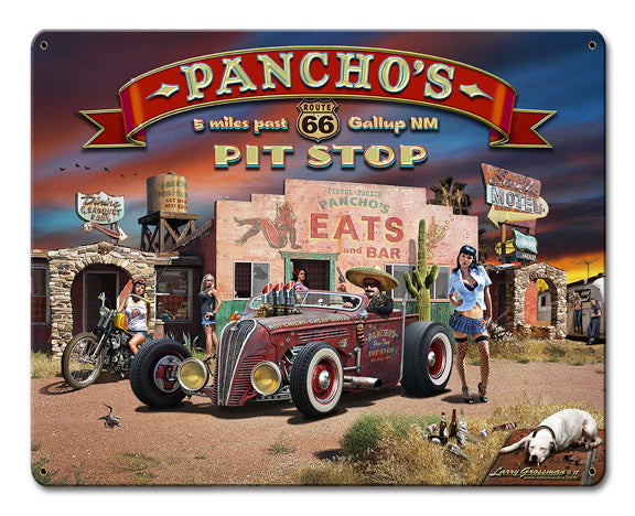 Route 66 Pancho's Vintage Sign, Street Signs, Metal Sign, Wall Art, 12 X 15 Inches