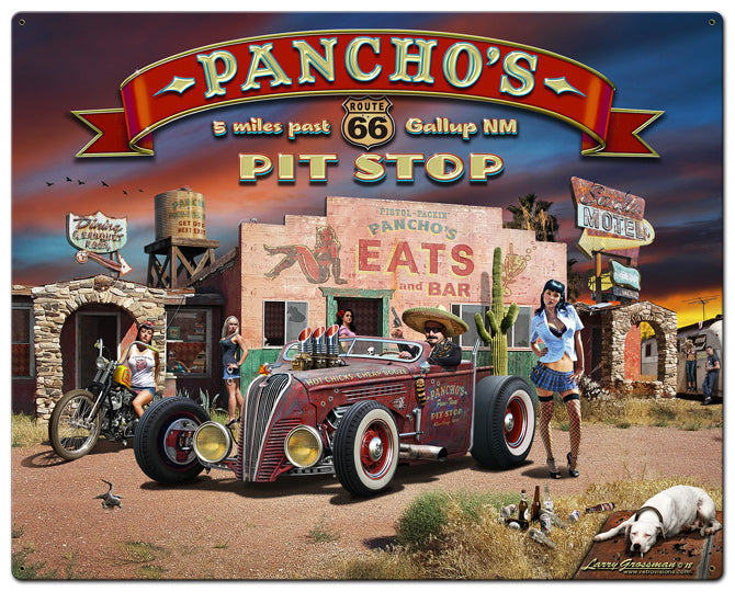 Route 66 Pancho's Vintage Sign, Street Signs, Metal Sign, Wall Art, 24 X 30 Inches