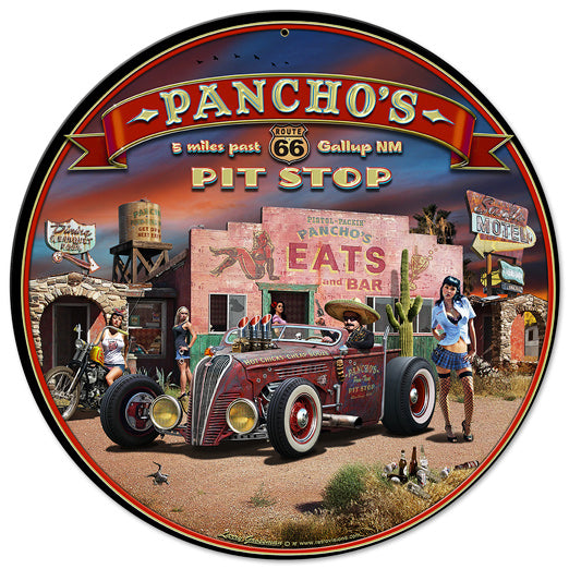 Route 66 Pancho's Vintage Sign, Street Signs, Metal Sign, Wall Art, 14 X 14 Inches