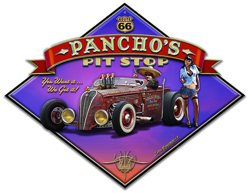 Route 66 Pancho's Vintage Sign, Street Signs, Metal Sign, Wall Art, 16 X 12 Inches
