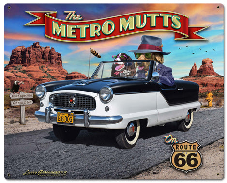 Metro Mutts Vintage Sign, Automotive, Metal Sign, Wall Art, 24 X 30 Inches