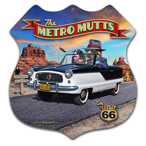 Metro Mutts Vintage Sign, Automotive, Metal Sign, Wall Art, 20 X 21 Inches