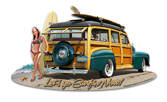 1946 WOODIE Vintage Sign, Automotive, Metal Sign, Wall Art, 18 X 11 Inches