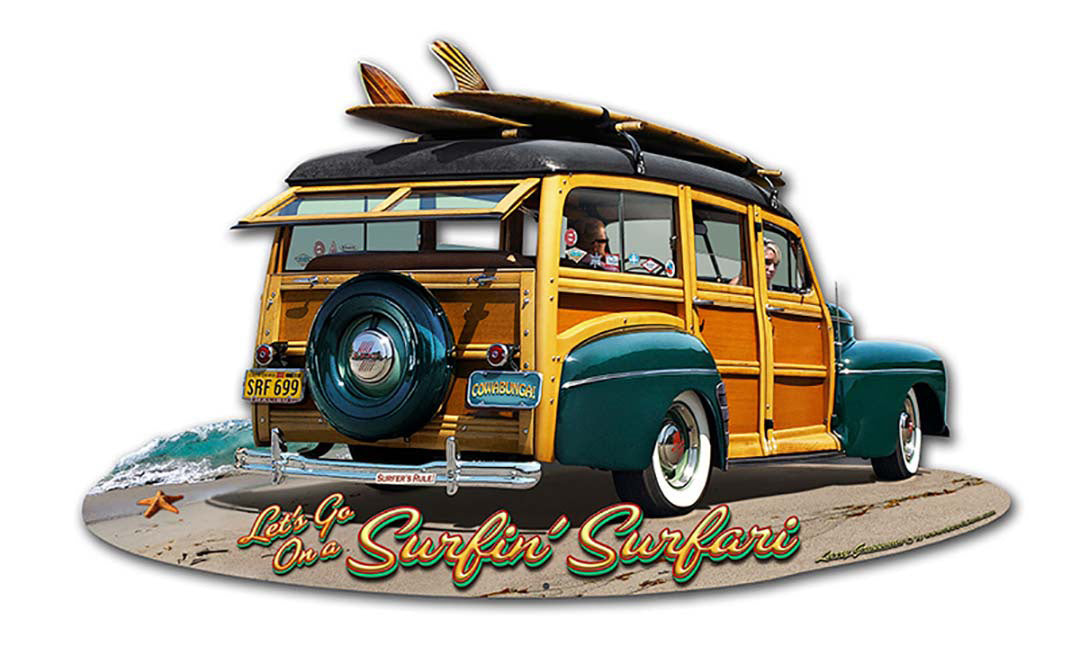 1947 Woodie Cut-out Vintage Sign, Automotive, Metal Sign, Wall Art, 18 X 11 Inches