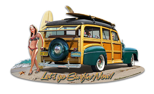 1946 Woodie Vintage Sign, Automotive, Metal Sign, Wall Art, 30 X 18 Inches