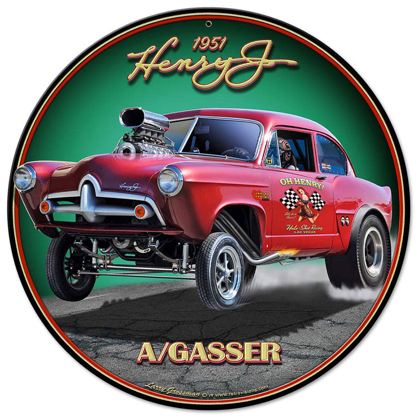 1951 Henry J Gasser Vintage Sign, Automotive, Metal Sign, Wall Art, 14 X 14 Inches