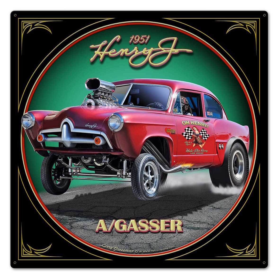 1951 Henry J Gasser Vintage Sign, Automotive, Metal Sign, Wall Art, 24 X 24 Inches