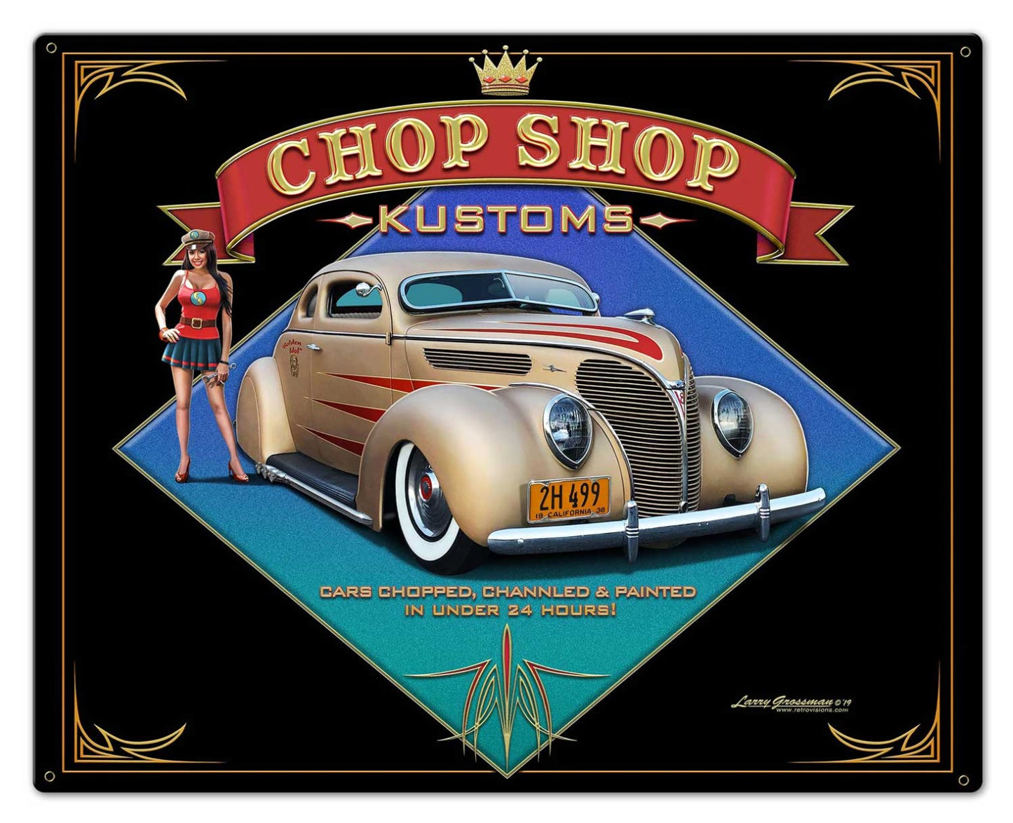 1938 Ford Kustom Vintage Sign, Automotive, Metal Sign, Wall Art, 30 X 24 Inches