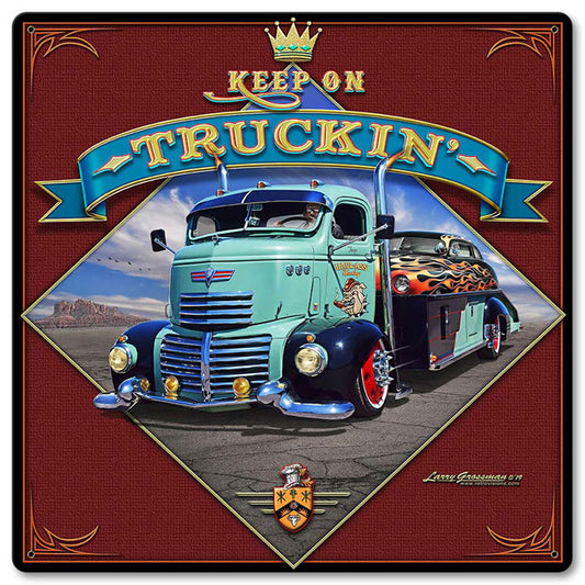 Keep On Truckin', Automotive, Metal Sign, Wall Art, 12 X 12 Inches