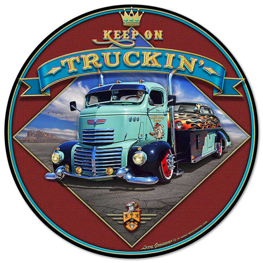 Keep On Truckin', Automotive, Metal Sign, Wall Art, 14 X 14 Inches
