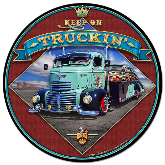 Keep On Truckin', Automotive, Metal Sign, Wall Art, 28 X 28 Inches