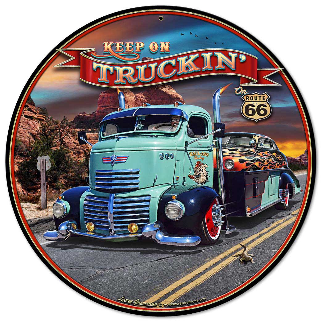1947 Truckin' Rt 66, Automotive, Metal Sign, Wall Art, 14 X 14 Inches