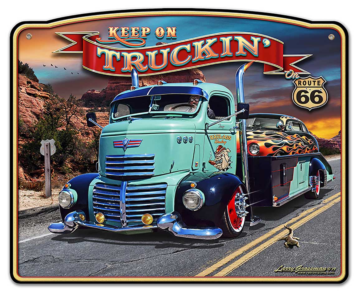 1947 Truckin' Rt 66 Frame, Automotive, Metal Sign, Wall Art, 18 X 15 Inches