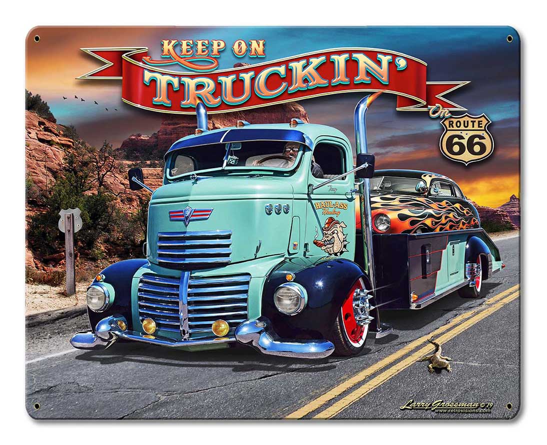 1947 Truckin' Rt 66, Automotive, Metal Sign, Wall Art, 15 X 12 Inches