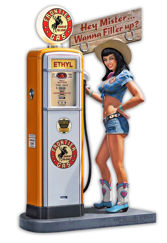 Gas Pump Girl 2, Automotive, Metal Sign, Wall Art, 12 X 20 Inches