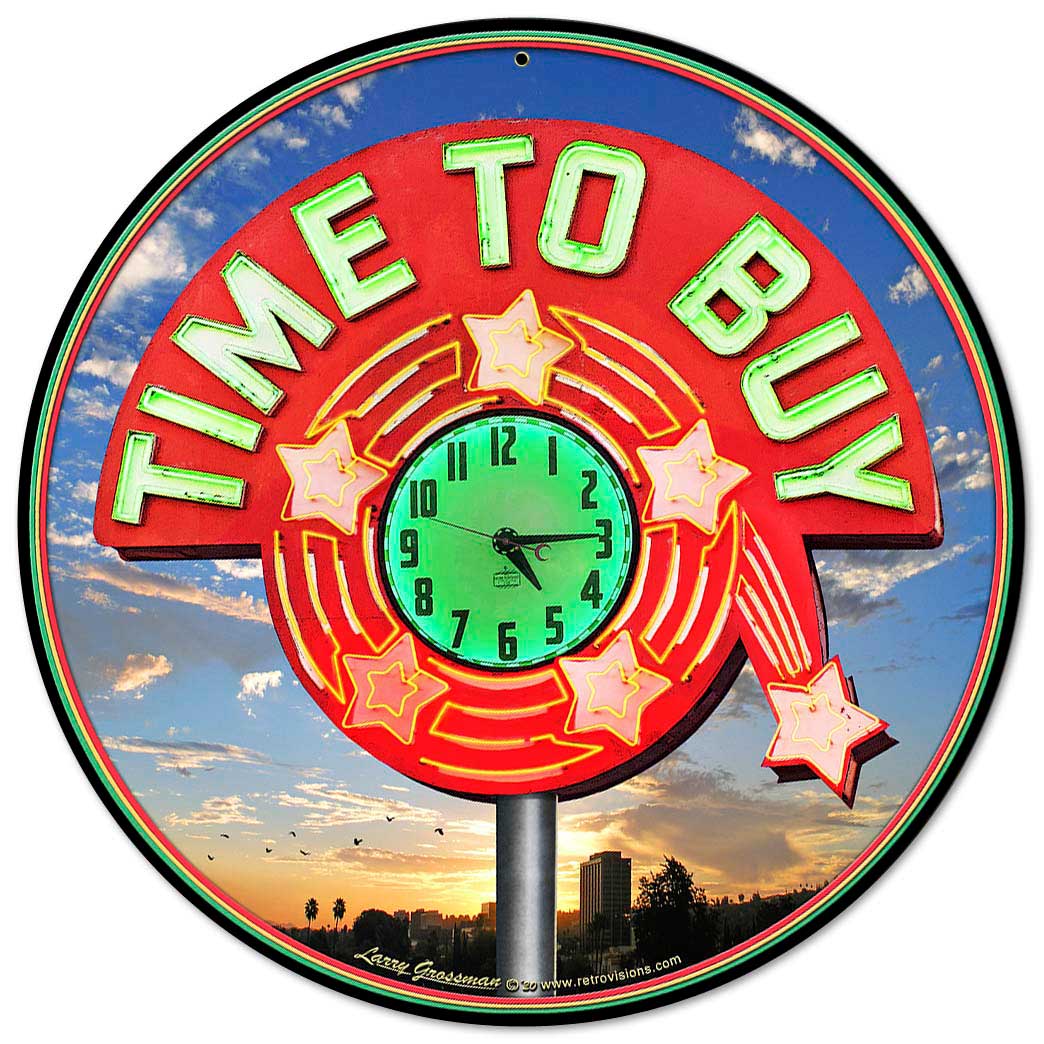 TIME TO BUY, New Products, Metal Sign, Wall Art, 14 X 14 Inches