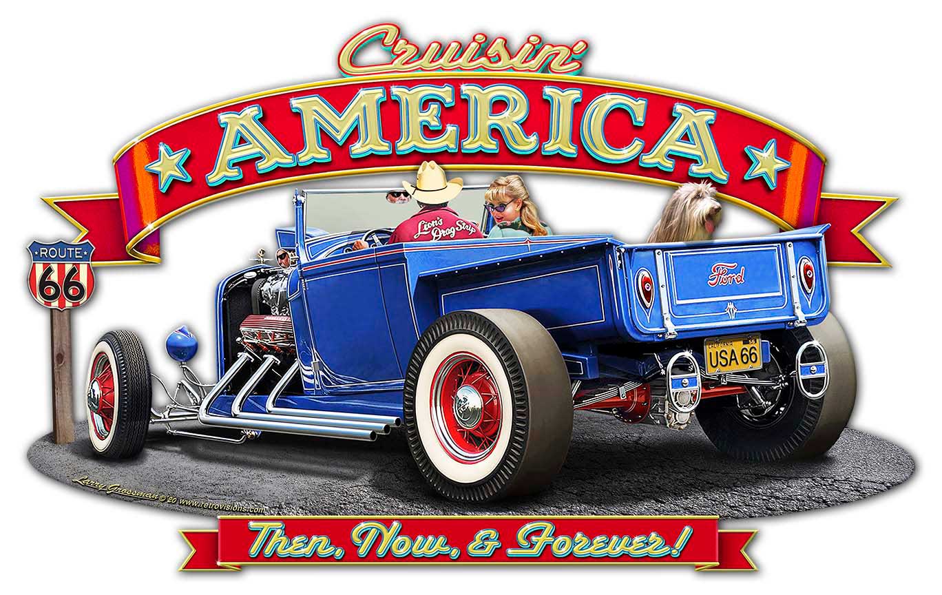 CRUISIN' AMERICA, Automotive, Metal Sign, Wall Art, 18 X 11 Inches