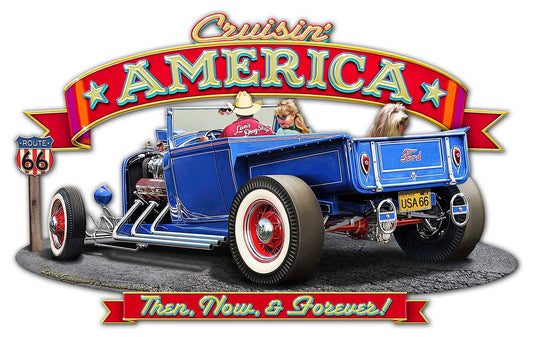 CRUISIN' AMERICA, Automotive, Metal Sign, Wall Art, 18 X 11 Inches