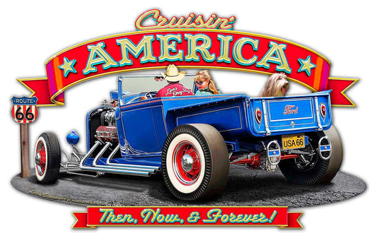 CRUISIN' AMERICA, Automotive, Metal Sign, Wall Art, 24 X 15 Inches