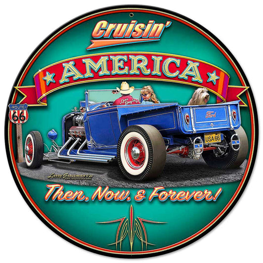 CRUISIN' AMERICA, Automotive, Metal Sign, Wall Art, 14 X 14 Inches