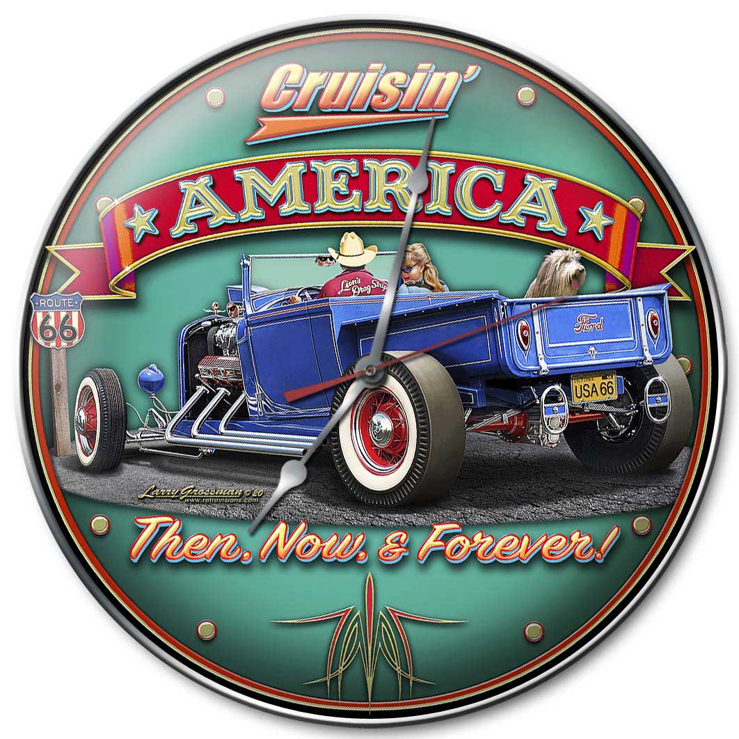 CRUISIN' AMERICA, Automotive, Metal Signs, Wall Art, 14 X 14 Inches