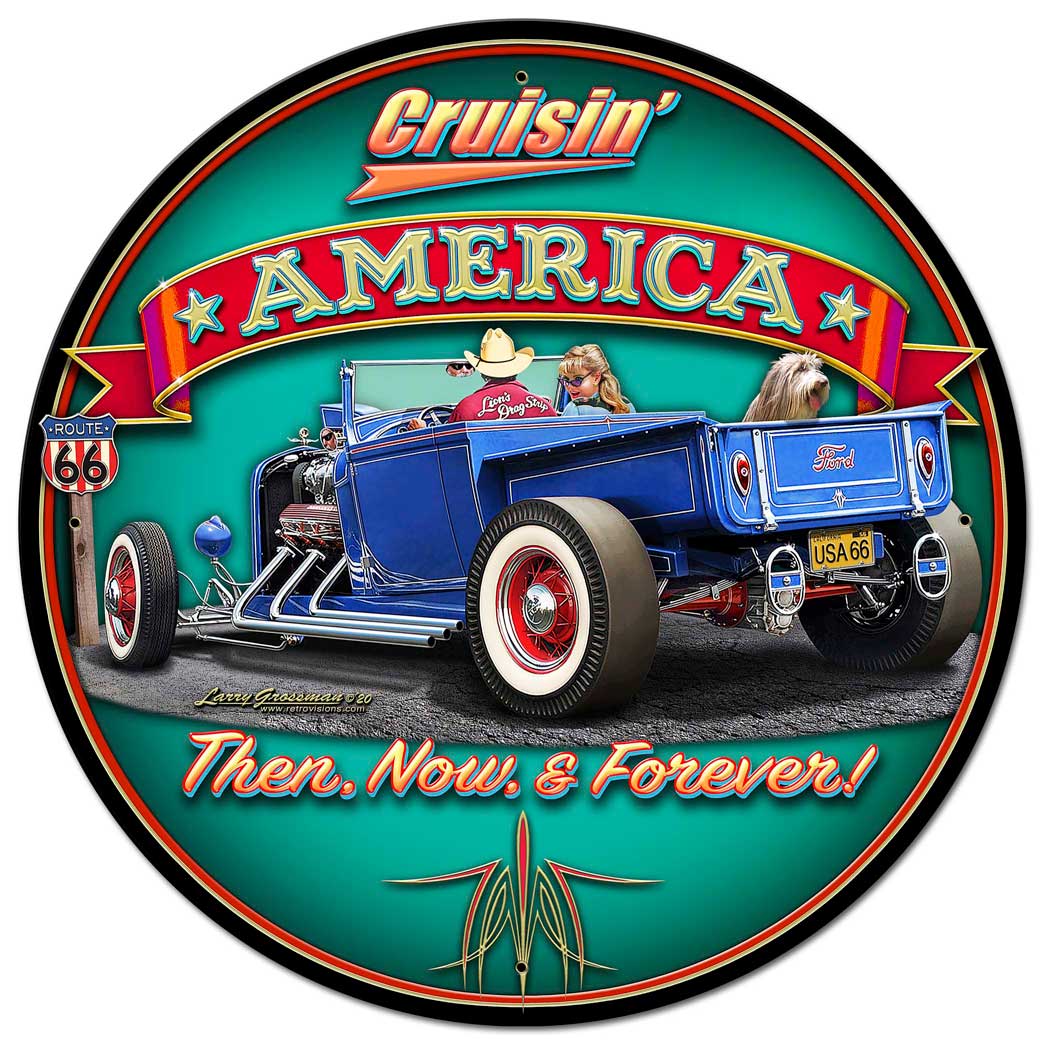 CRUISIN' AMERICA, Automotive, Metal Sign, Wall Art, 28 X 28 Inches