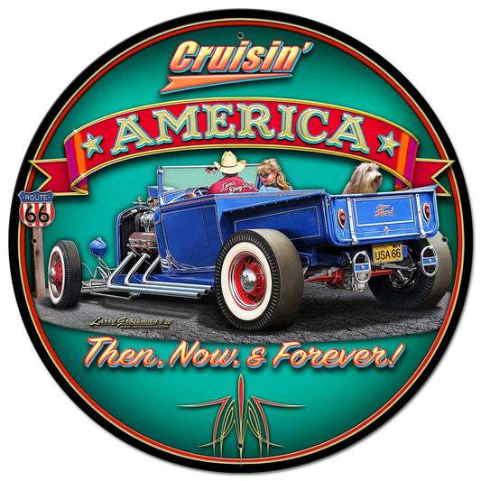 CRUISIN' AMERICA, Automotive, Metal Sign, Wall Art, 28 X 28 Inches