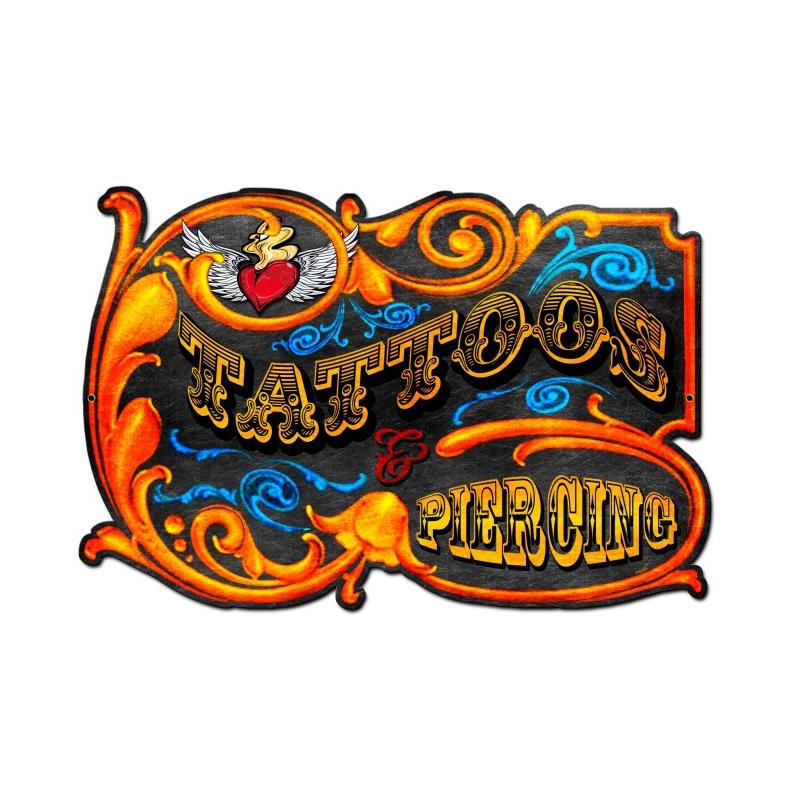Tattoos And Piercings Vintage Sign, 3-D, Metal Sign, Wall Art, 24 X 14 Inches