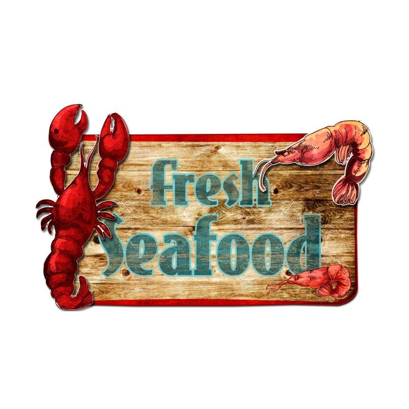 3-D Fresh Seafood  Vintage Sign, 3-D, Metal Sign, Wall Art, 26 X 14 Inches