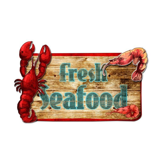 3-D Fresh Seafood  Vintage Sign, 3-D, Metal Sign, Wall Art, 26 X 14 Inches
