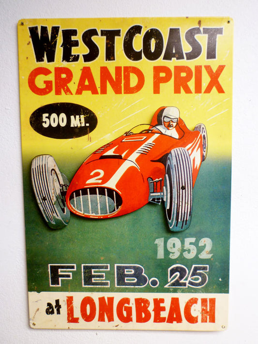 3-D West Coast Grand Prix  Vintage Sign, 3-D, Metal Sign, Wall Art, 16 X 24 Inches