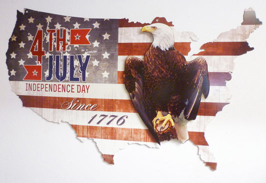 3-D 4Th Of July  Usa Eagle   Vintage Sign, 3-D, Metal Sign, Wall Art, 35 X 21 Inches